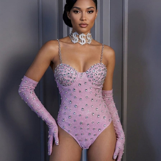 Princess Shine Taşlı Pembe Bodysuit & Eldiven Set