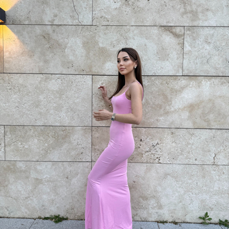 Pembe ip askılı elbise