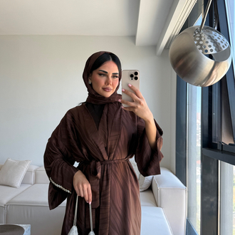 Kahverengi jakarlı abaya 