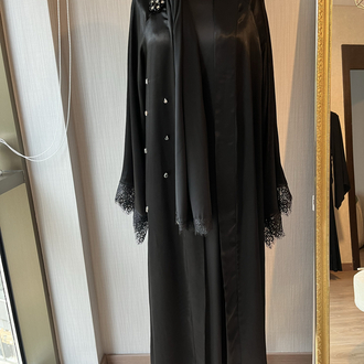 Siyah Güpür detaylı abaya ve şal 