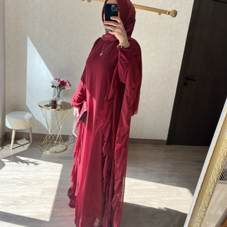 Bordo fırfır detaylı abaya 