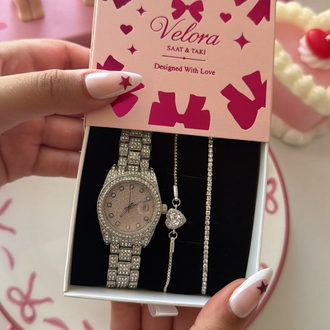 Pembe taşlı set
