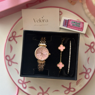 Gold pembe parıltılı set
