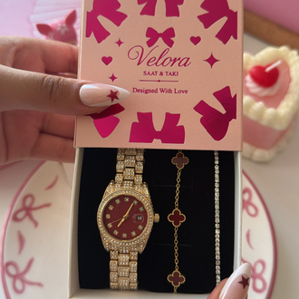 Gold bordo parıltılı set