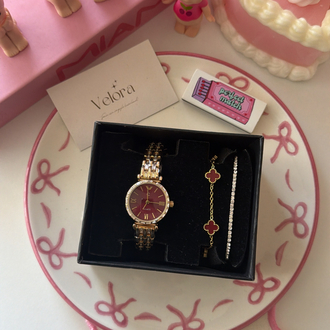 Gold bordo parıltılı set