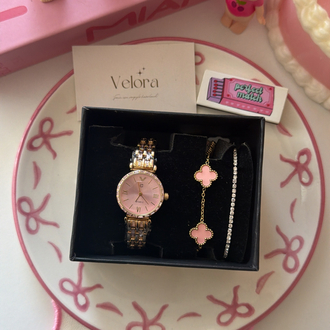 Gold pembe parıltılı set