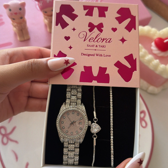 Pembe taşlı set