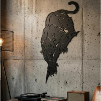 Dekoratif Lazer Kesim Metal Jaguar Duvar Tablo