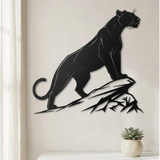 Dekoratif-Lazer Kesim Metal Jaguar Duvar Tablosu