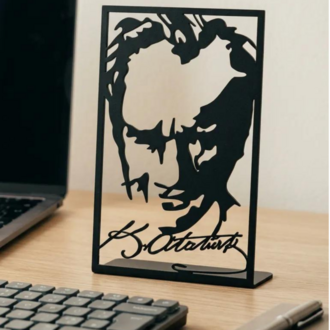 Dekoratif Metal Kesim Atatürk-İmza Portre Duvar Tablosu