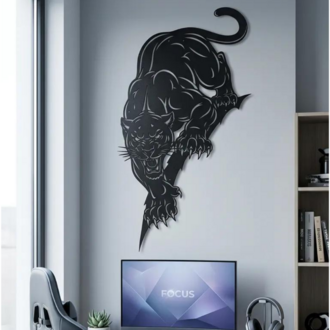 Dekoratif Lazer Kesim Metal Jaguar Duvar Tablo