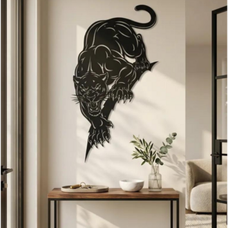 Dekoratif Lazer Kesim Metal Jaguar Duvar Tablo