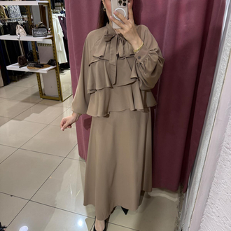 Dubai krep kumaş fırfırlı etek takım