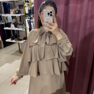 Dubai krep kumaş fırfırlı etek takım
