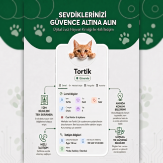 Kediler İçin Akıllı Künye, Anlık Konum Bildirimi, NFC + QR Teknolojisi, Dijital Profil