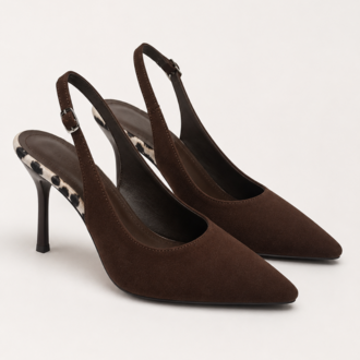 Kahve Süet Slingback Stiletto