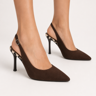 Kahve Süet Slingback Stiletto