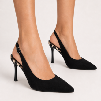 Siyah Süet Slingback Stiletto