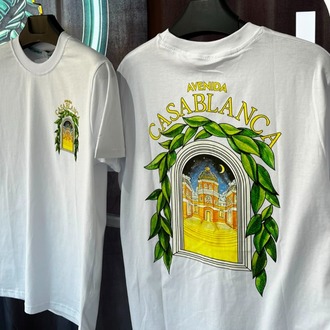 Casablanca Beyaz Premium Baskılı Bisiklet Yaka T-Shirt
