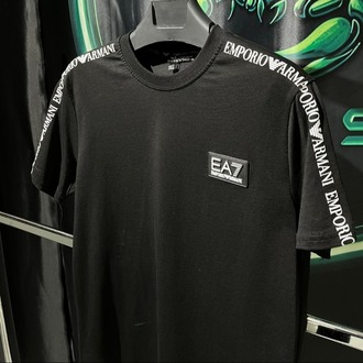 EA7 Emporio Armani Siyah Premium Şeritli Bisiklet Yaka Tshirt
