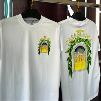 Casablanca Beyaz Premium Baskılı Bisiklet Yaka T-Shirt