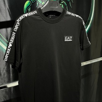 EA7 Emporio Armani Siyah Premium Şeritli Bisiklet Yaka Tshirt