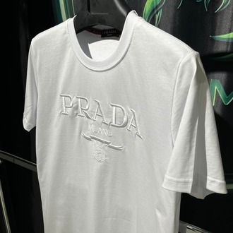 Prada Beyaz Premium Bisiklet Yaka Tshirt