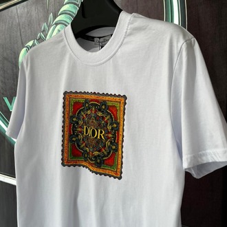 Dior Beyaz Premium Bisiklet Yaka Tshirt