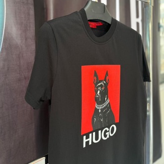 Hugo Boss Siyah Doberman Baskılı Premium Bisiklet Yaka Tshirt