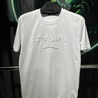 Prada Beyaz Premium Bisiklet Yaka Tshirt