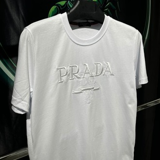 Prada Beyaz Premium Bisiklet Yaka Tshirt