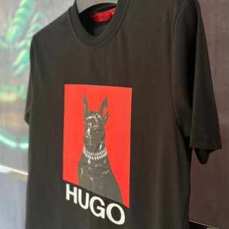 Hugo Boss Siyah Doberman Baskılı Premium Bisiklet Yaka Tshirt