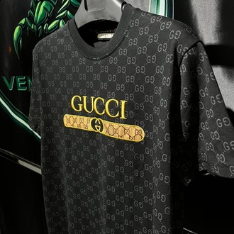 Gucci Siyah Monogram Premium Bisiklet Yaka Tshirt
