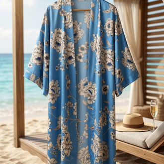 Serenity Blue Saf İpek Kimono