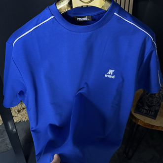 Mavi Oversize Silikon Baskı T-shirt (mavi)