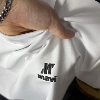 Mavi Oversize Silikon Baskı T-shirt (beyaz)