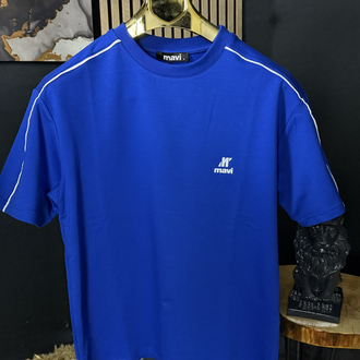 Mavi Oversize Silikon Baskı T-shirt (mavi)