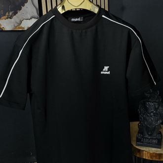 Mavi Oversize Silikon Baskı T-shirt (siyah)