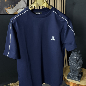 Mavi Oversize Silikon Baskı T-shirt (lacivert)
