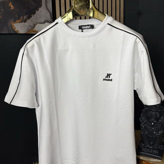 Mavi Oversize Silikon Baskı T-shirt (beyaz)
