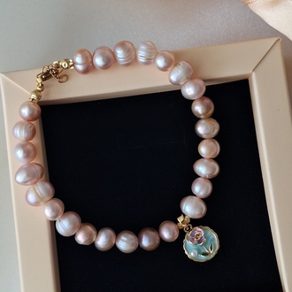 Pembe İnci Gül Charm Bileklik