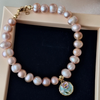 Pembe İnci Gül Charm Bileklik