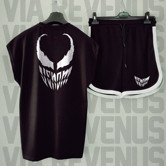 Venom Baskılı Siyah Sıfır Kol Tshirt Şort Takım