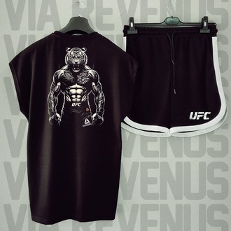 Tiger UFC Baskılı Siyah Sıfır Kol Tshirt Şort Takımı
