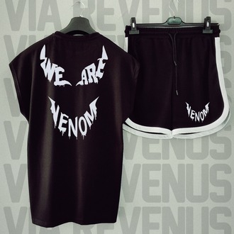 We Are Venom Baskılı Siyah Sıfır Kol Tshirt Şort takım