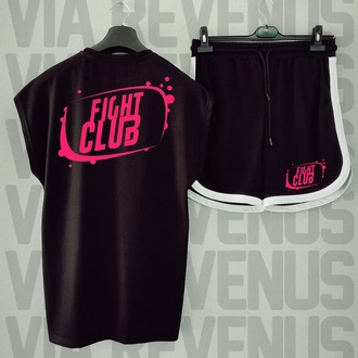 Fight Club Baskılı Siyah Sıfır Kol Tshirt Şort Takım