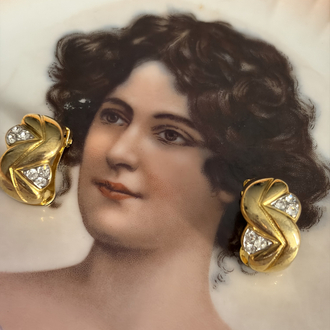 Vintage Leylak Pembesi Mermer Kubbeli Sanat Cam Pembe AB ve Gri Rhinestones Broş ve