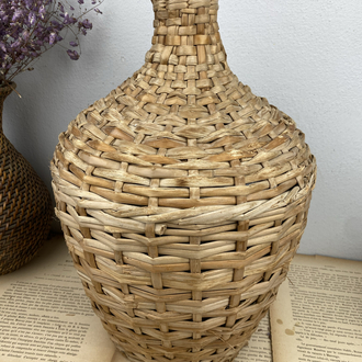 Antika Hasır Örme Üfleme Cam Damacana / Demijohn 