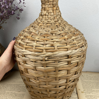 Antika Hasır Örme Üfleme Cam Damacana / Demijohn 