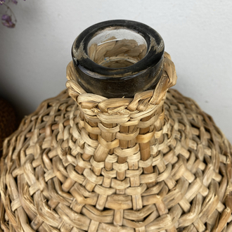 Antika Hasır Örme Üfleme Cam Damacana / Demijohn 